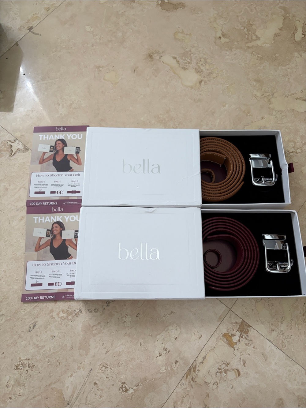 Bella Women's Reversible Leather Belt Set in Brown and Burgundy